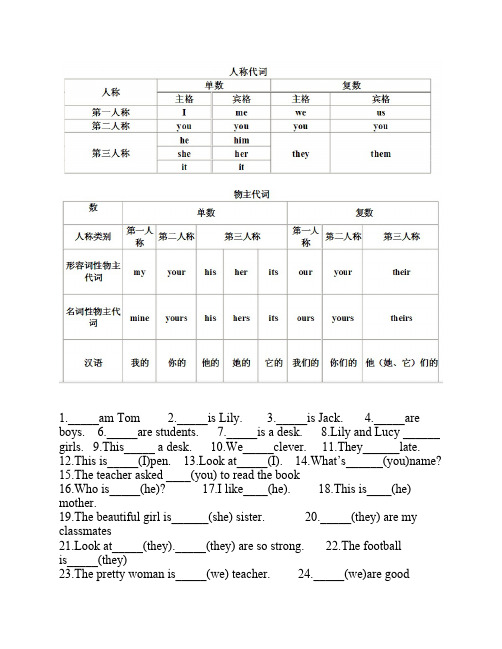 小学英语英语主格宾格及其    练习题