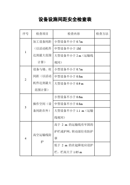 设备设施间距安全检查表