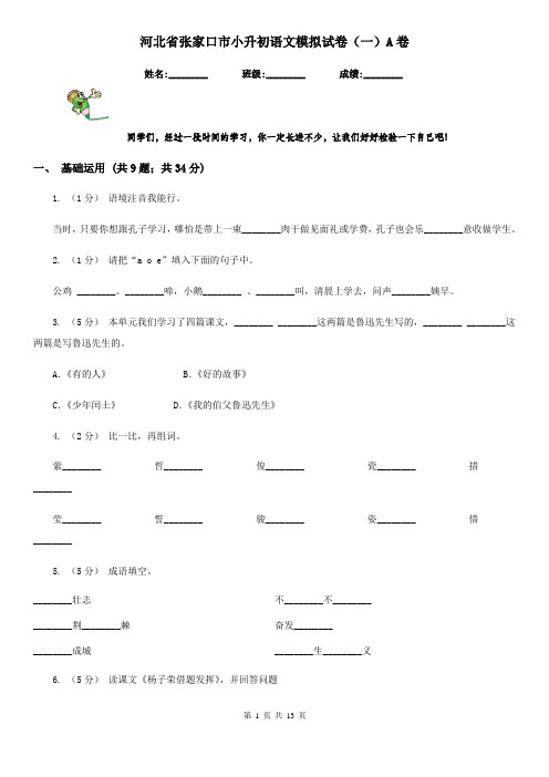 河北省张家口市小升初语文模拟试卷(一)A卷