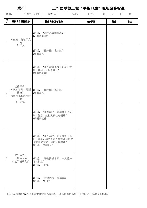 煤矿“手指口述”现场考核标准 应答标准(零散工程)