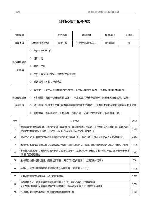 项目经理工作分析表