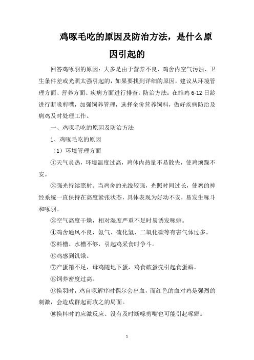 鸡啄毛吃的原因及防治方法,是什么原因引起的