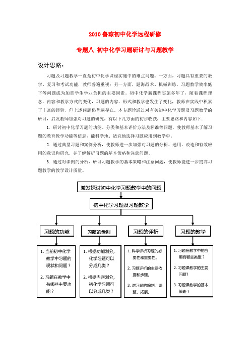 初中化学专题八 初中化学习题研讨与习题教学