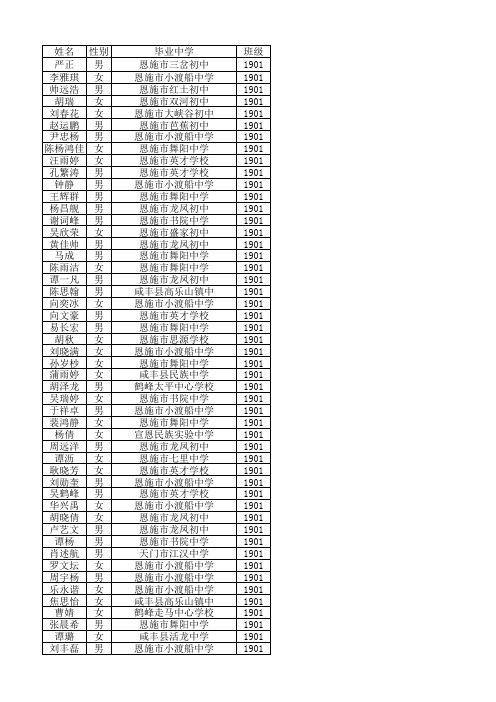 恩施市武陵国际实验学校2019级新生分班公示