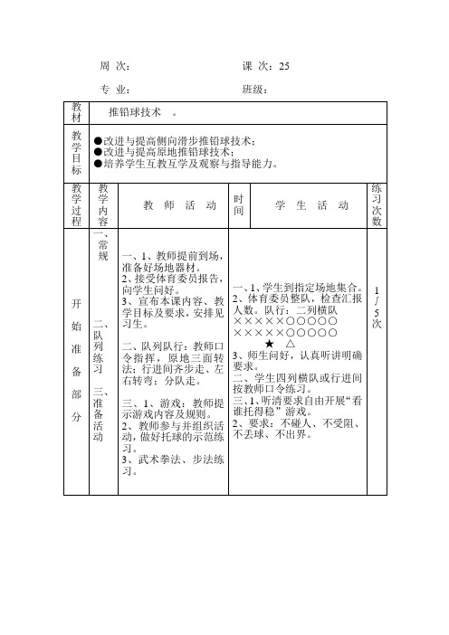 人教高中体育必修全一册6.4.3推铅球技术 教案设计