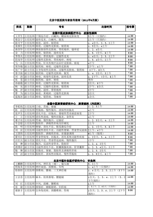 北京中医院各科专家出诊时间表(2011新版)tab201106