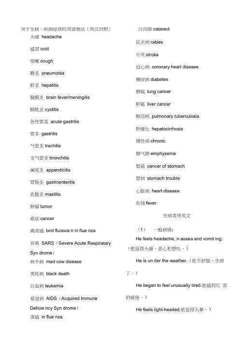 关于生病、疾病症状的英语表达集锦(英汉对照)