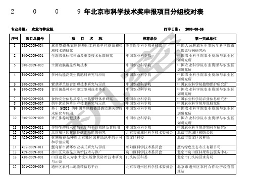 北京市科技进步奖项目汇总表