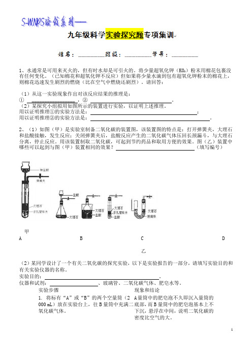 九年级科学实验探究题专项练习