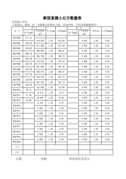 断面复测方量统计(模板)