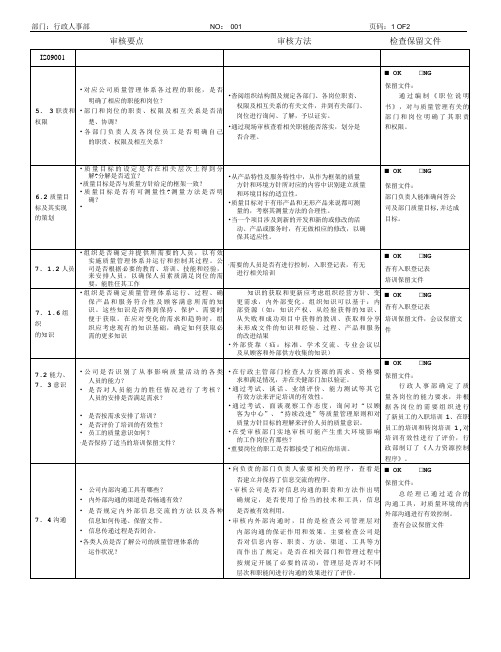 QMS内审检查表(行政人事部