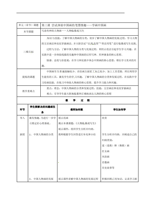 陕西省榆林市横山区横山中学高中美术教案：写意传神的人物画——人物临摹或写生