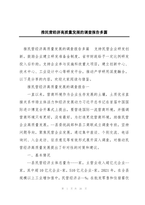 推民营经济高质量发展的调查报告多篇