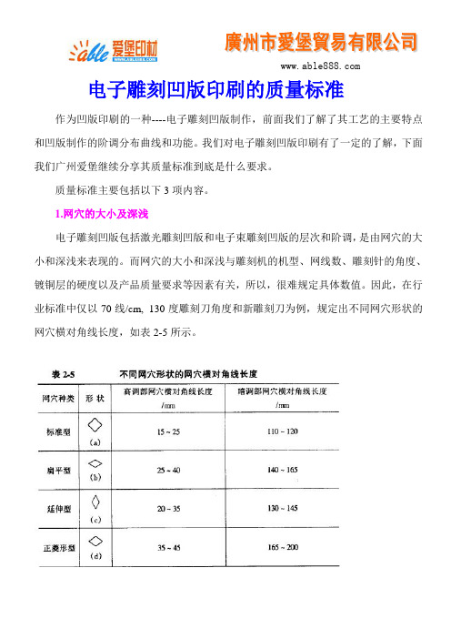 电子雕刻凹版印刷的质量标准