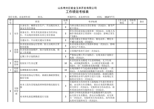 水处理厂绩效考评表,包括所有岗位