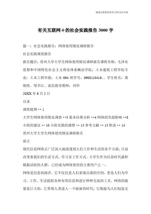 有关互联网+的社会实践报告3000字