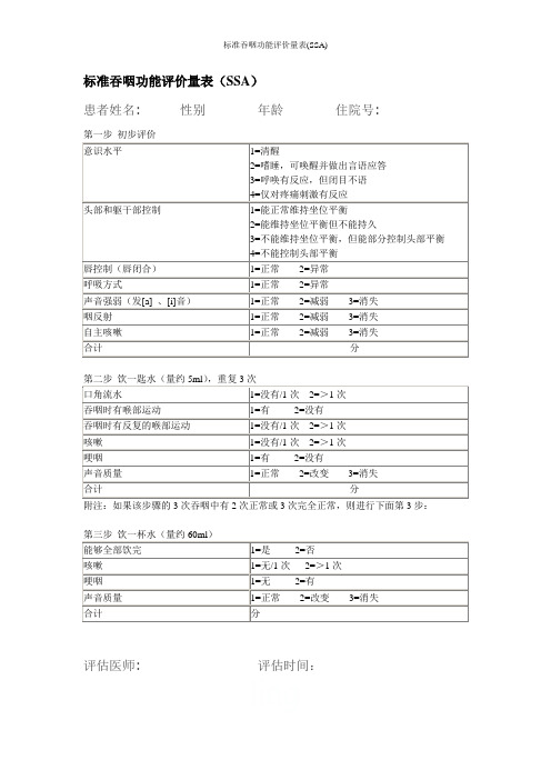 标准吞咽功能评价量表(SSA)