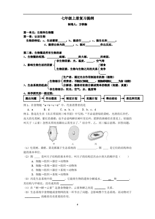 七年级上册复习提纲