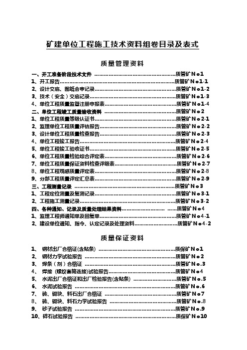 fo煤矿井巷单位工程施工技术资料表样及填表要求