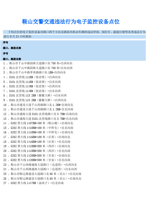 鞍山交警交违法行为电子监控设备点位