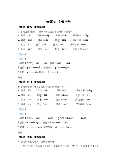 专题01 字音字形-2022年中考语文真题分项汇编 (全国通用)(1)1