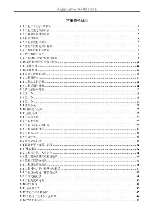 弱电智能化项目施工竣工报验常用表格