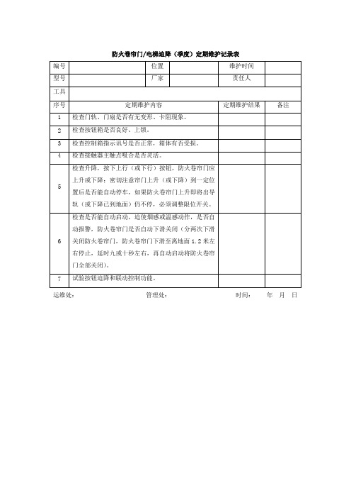 防火卷帘门、电梯迫降(季度)定期维护记录表