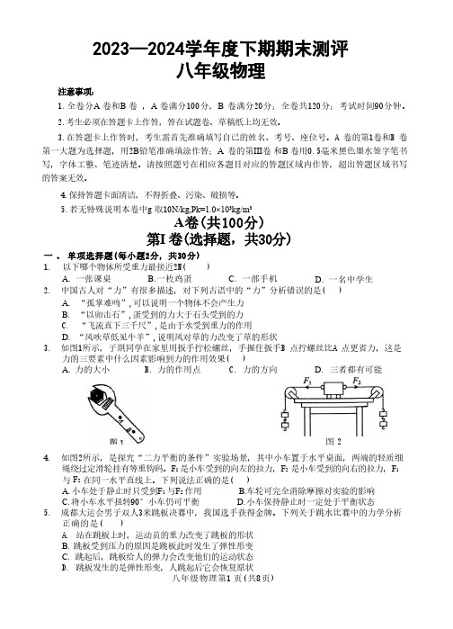 四川省成都市青羊区2023-2024学年八年级下学期期末测评物理试卷