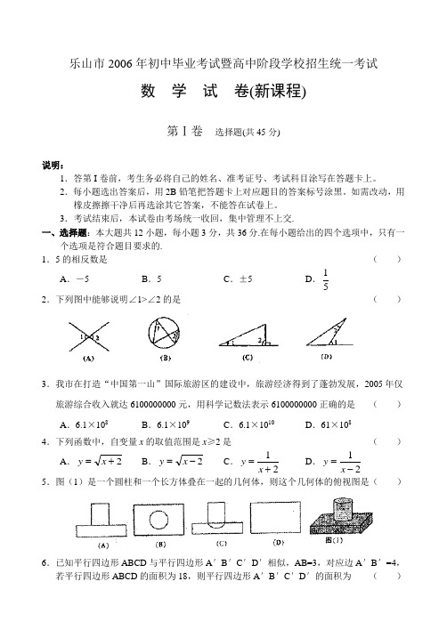 2006年四川省乐山市中考数学试题