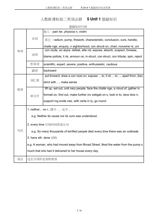 人教新课标高二英语必修5Unit1基础知识包含答案