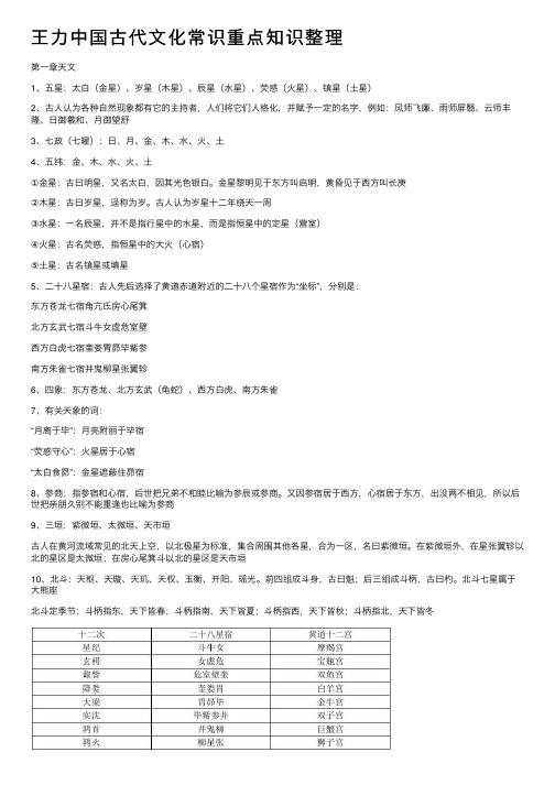 王力中国古代文化常识重点知识整理