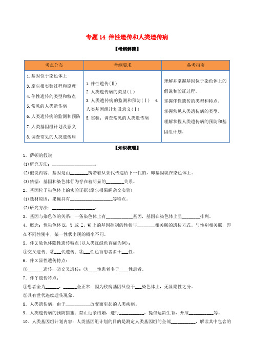 高考生物一轮复习专题14伴性遗传和人类遗传病(含解析)