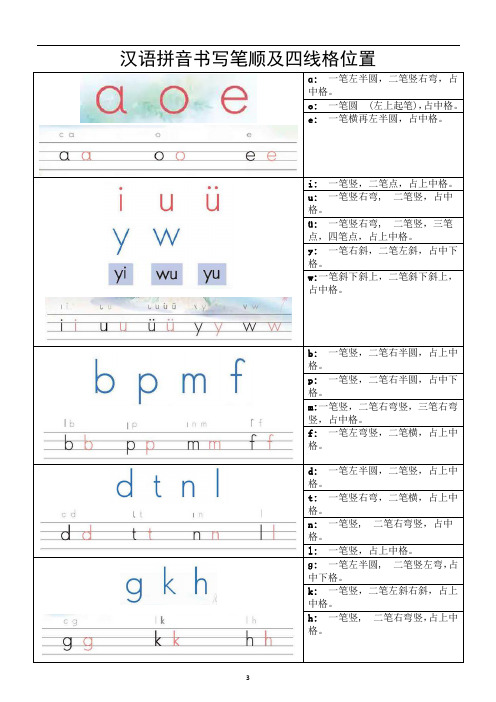 小学语文部编版一年级上册汉语拼音书写笔顺四线格位置