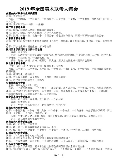 2019年全国各地美术联考题目-9页文档资料