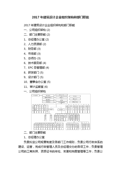 2017年建筑设计企业组织架构和部门职能