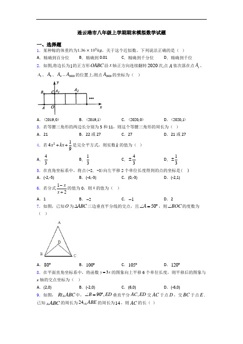 连云港市八年级上学期期末模拟数学试题