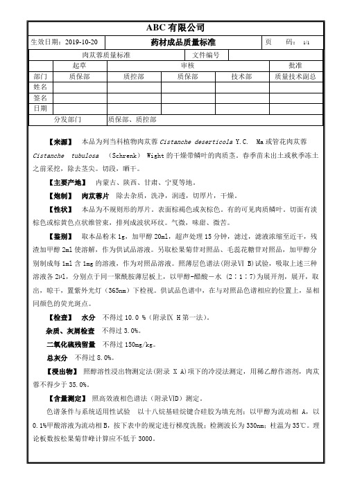 成品药材肉苁蓉质量标准