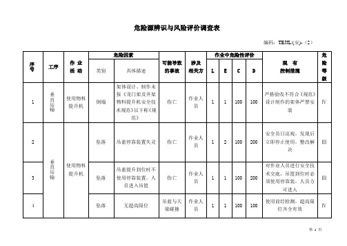 危险源辨识与风险评价调查表