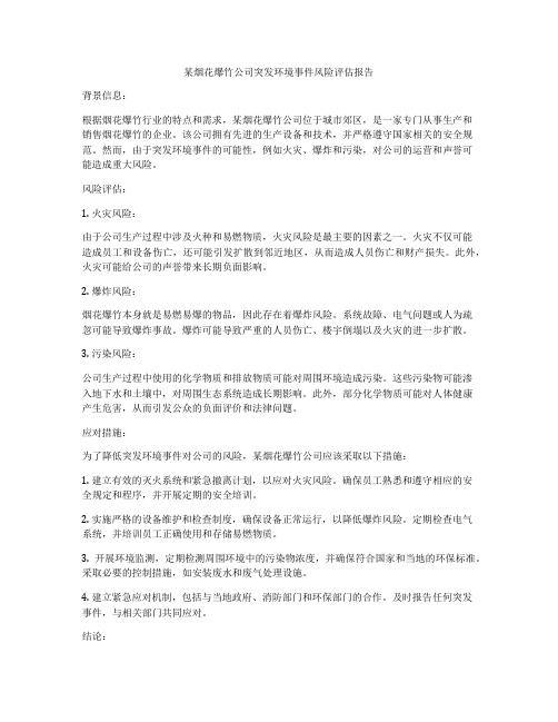 某烟花爆竹公司突发环境事件风险评估报告