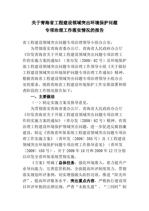 专项治理工作落实情况的报告