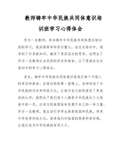 教师铸牢中华民族共同体意识培训班学习心得体会