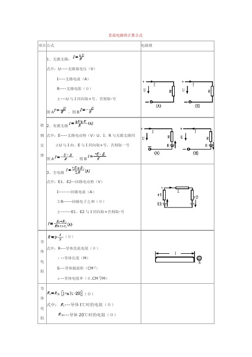 直流电路计算公式