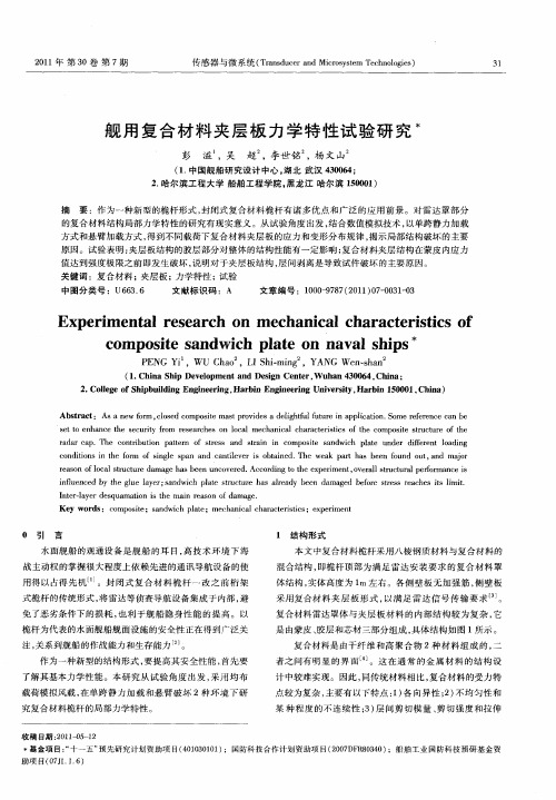 舰用复合材料夹层板力学特性试验研究