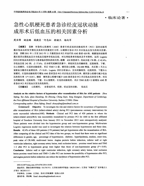 急性心肌梗死患者急诊经皮冠状动脉成形术后低血压的相关因素分析