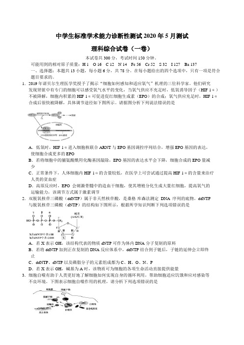 清华大学中学生标准学术能力诊断性测试2020届高三5月测试理综试题 Word版含答案