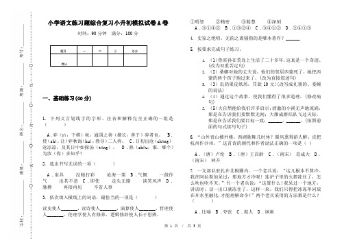 小学语文练习题综合复习小升初模拟试卷A卷