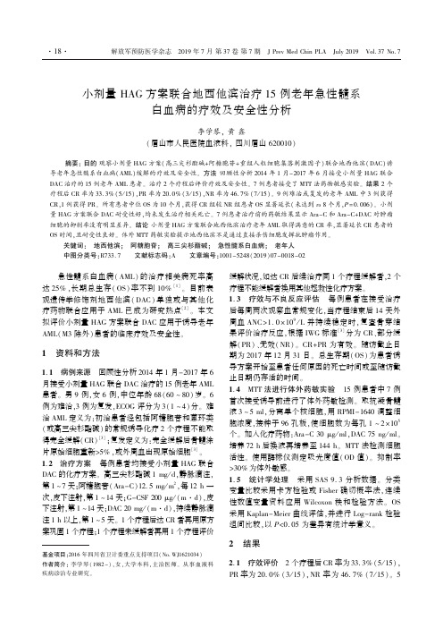 小剂量HAG方案联合地西他滨治疗15例老年急性髓系白血病的疗效及安