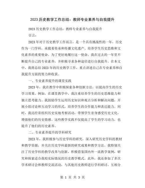 2023历史教学工作总结：教师专业素养与自我提升