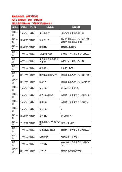 新版黑龙江省佳木斯市富锦市KTV企业公司商家户名录单联系方式地址大全31家