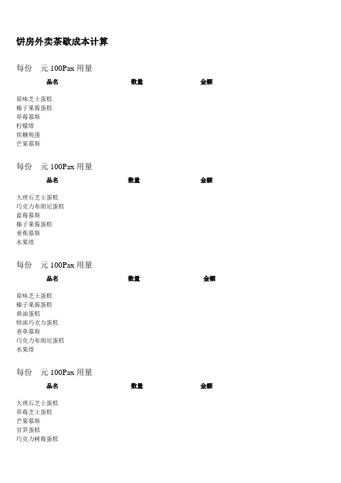 饼房外卖茶歇成本计算